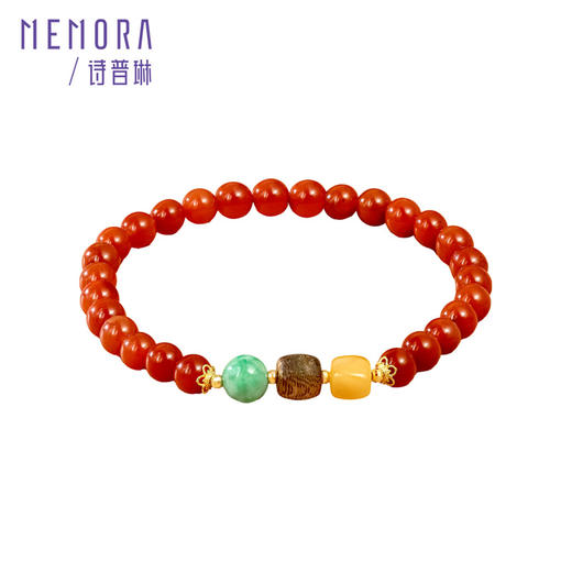 【新品首发】琳琅雅玉18K金南红蜜蜡沉香手串 送礼自带女士礼物MEMORA诗普琳MB007002 商品图6