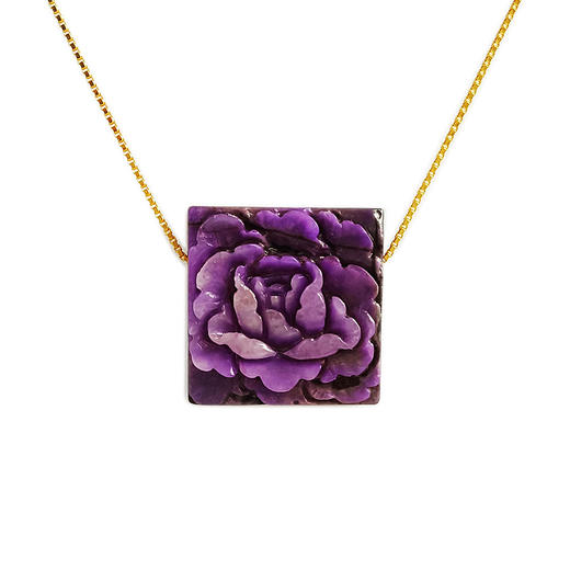 【天然正品】天然皇家紫雕牡丹花造型方形舒俱来（花开富贵）吊坠项链230126NJM30 商品图0