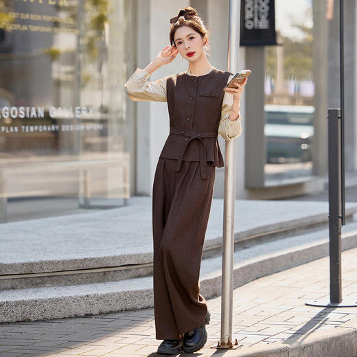马甲衬衫阔腿裤三件套女装2026春秋新款时尚气质洋气休闲减龄套装ZYQ602 商品图0