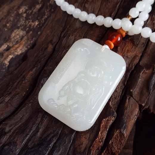 【天然正品】天然青海料细腻一级白雕佛公平安无事牌和田玉珠串项链 链长：38CM 140226NJS23 商品图5