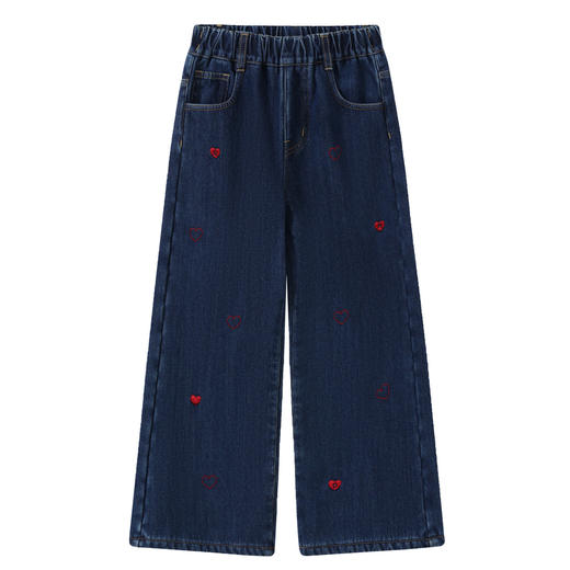 【MQD】童装女大童冬季新款儿童爱心刺绣加绒厚款保暖百搭牛仔长裤 商品图1