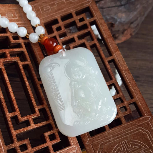 【天然正品】天然青海料细腻一级白雕佛公平安无事牌和田玉珠串项链 链长：38CM 140226NJS23 商品图4