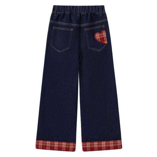 【MQD】童装女大童冬季新款儿童学院风格子拼接奥粒绒加厚牛仔裤 商品图2