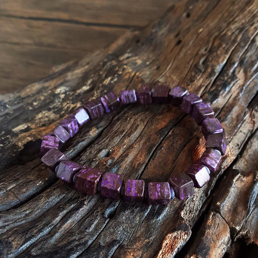 【天然正品】天然约6-7MM泥地樱花料舒俱来方块手串18CM（弹力绳）230126NJM31 商品图2