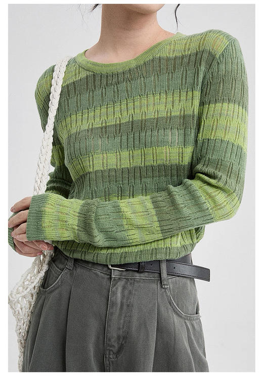 老米优品🎈春季上新！《10%绵羊毛🌈渐变彩虹色微镂空针织衫》 把彩虹穿在身上  多巴胺渐变色调   10%羊毛精纺针织 商品图8