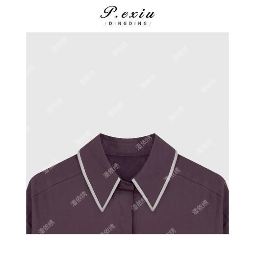 03-2潘依绣丁丁宠粉复古时髦松弛感拼边长袖衬衣Q7491 商品图2