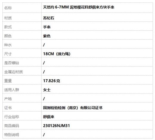 【天然正品】天然约6-7MM泥地樱花料舒俱来方块手串18CM（弹力绳）230126NJM31 商品图7