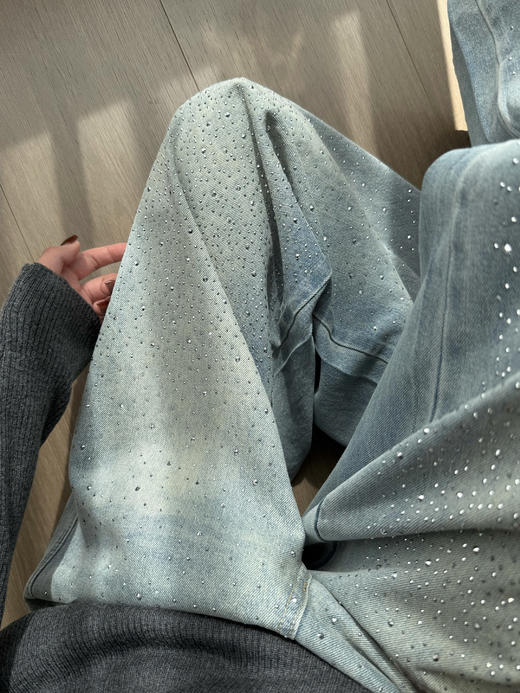 烫钻星河闪耀腰绳显瘦阔腿慵懒牛仔裤 商品图8