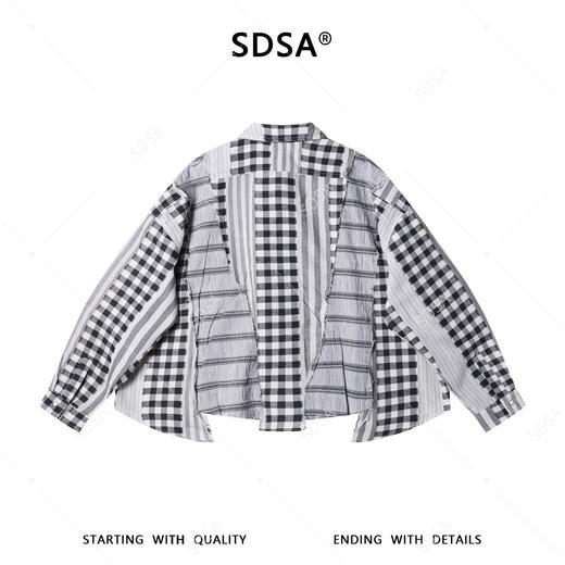 SC3110SDSA男装2026新款轻奢美式宽松拼接撞色格子衬衫一字扣设计百搭 商品图5