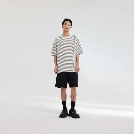 MODE COMMUTER | MC混纺条纹提花毛巾布圆领短袖T恤 商品图1
