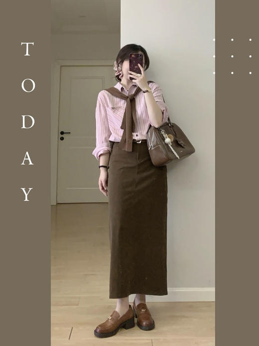 【百图lulu定制】【预售4月17日发】【女绅士衬衫】咖条纹 粉色  长袖衬衫 商品图2