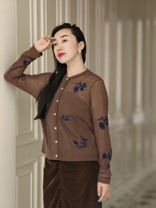【3.6上新】早春茶烟🌸檀木棕印花100%绵羊毛开衫 商品图4