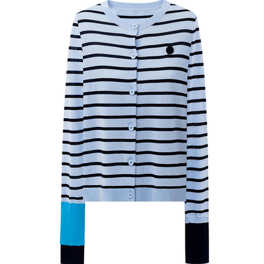 SELFWHO棉醋酸混纺撞色条纹针织开衫女2026夏季新款宽松圆领上衣 商品图4