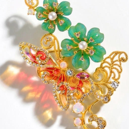 龢盒原创 蝴蝶花园澳玉银胸针 商品图1