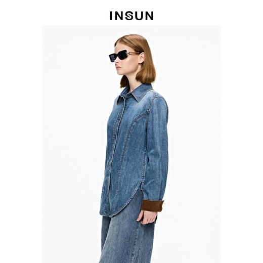 INSUN恩裳小尖领挺括感牛仔高支棉长袖衬衫 商品图3