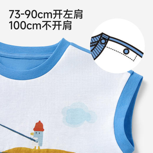 英氏儿童衣服男童夏季纯棉圆领背心上衣蓝色卡通印花休闲百搭背心 商品图2
