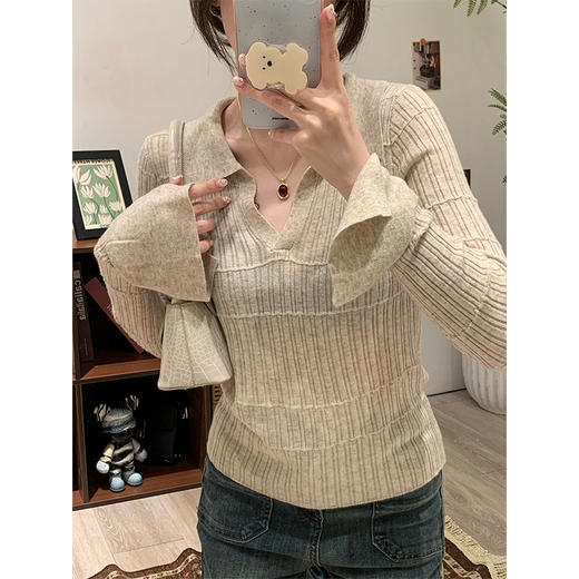 雀说紫色polo翻领设计感长袖打底针织衫女内搭早秋chic减龄上衣WAL Z8598 商品图3