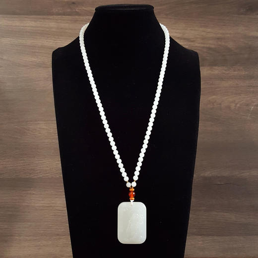 【天然正品】天然青海料细腻一级白雕佛公平安无事牌和田玉珠串项链 链长：38CM 140226NJS23 商品图8