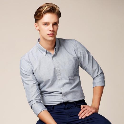 罗蒙全棉长袖百搭男士衬衫，可商务，可休闲！垂顺有型【G】 商品图0