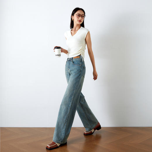 OLrain欧芮儿高腰牛仔裤女春季2026年新款复古百搭直筒阔腿裤 商品图2