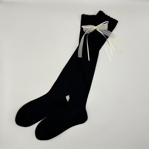 基础-简约蕾丝蝴蝶结竖条小腿袜子-纪念日百货门店同款169643781 商品图3