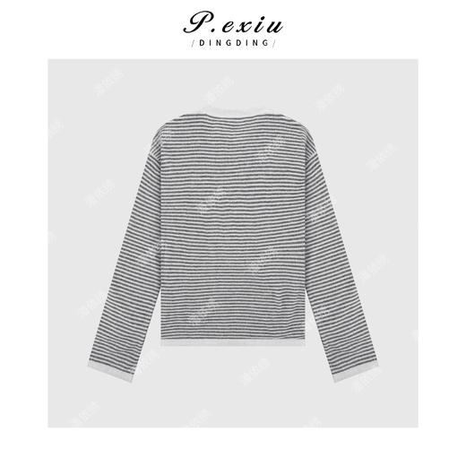 03-2潘依绣丁丁宠粉韩系慵懒风条纹撞色针织上衣Q4162 商品图1