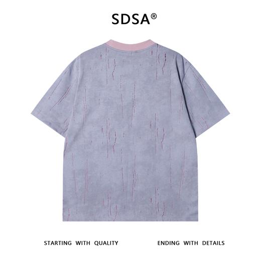 夏季高级感新款男士美式磨破倒三角圆领短袖T恤宽松潮流宽松上衣 商品图4