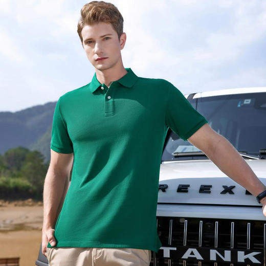 200g纯色大珠地纯棉经典款翻领短袖上衣  XYD-8101 商品图8