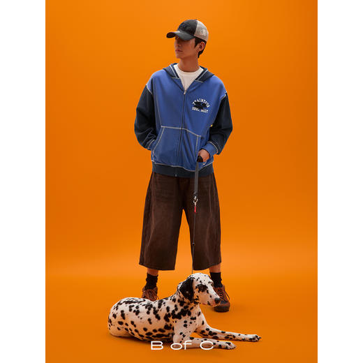 CryingCenter联名bofc 复古洗水拼色毛圈拉链卫衣 商品图1