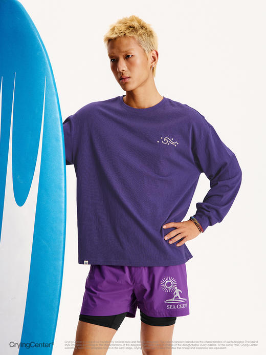 CryingCenter 海洋图腾轻薄竹节棉长袖T恤运动跑步冲浪海边穿搭 商品图1