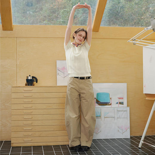 714street正肩合身暗条提花针织POLO衫2026夏季复古老钱短袖T恤女 商品图2