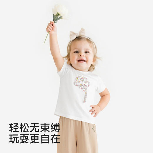 【商场同款】英氏儿童衣服女童夏季白色圆领短袖T恤纯棉百搭上衣 商品图2