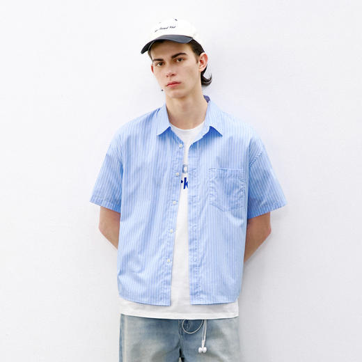 714street轻薄高密条纹短袖衬衫男女同款2026夏季潮牌情侣款衬衣 商品图0