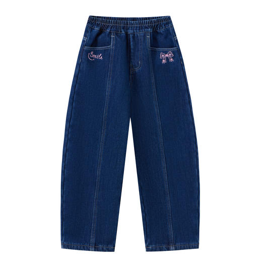 【MQD】童装女大童弯刀牛仔裤冬新款儿童学院刺绣加绒保暖百搭裤子 商品图1