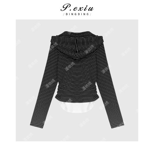 03-2潘依绣丁丁宠粉PanYiXiu/潘依绣罗曼线条连帽半拉链层次假两件长袖上衣 WH00209 商品图2