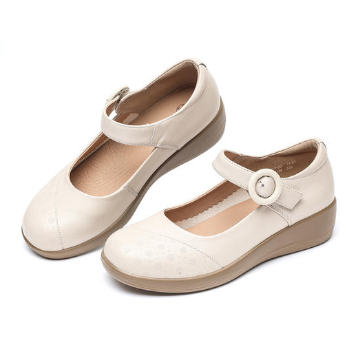 镂空玛丽珍鞋女坡跟真皮浅口单鞋软底舒适妈妈鞋小码女鞋6C9317-22 商品图4