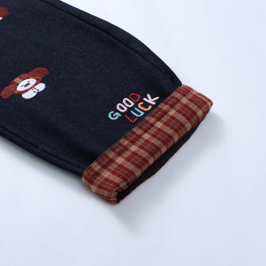 【MQD】童装女大童冬新款儿童加厚百搭裤子卡通刺绣加绒阔腿牛仔裤 商品图3