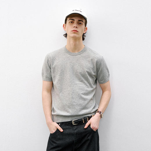 714street正肩合身收腰圆领针织衫2026夏季老钱风休闲短袖T恤男款 商品图0