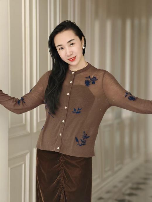 【3.6上新】早春茶烟🌸檀木棕印花100%绵羊毛开衫 商品图3