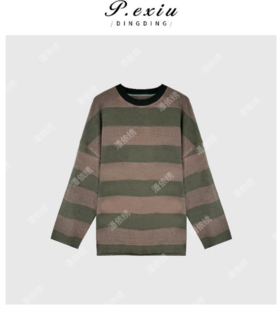 03-2潘依绣丁丁宠粉美式复古条纹圆领通勤百搭长袖T恤 Q7109