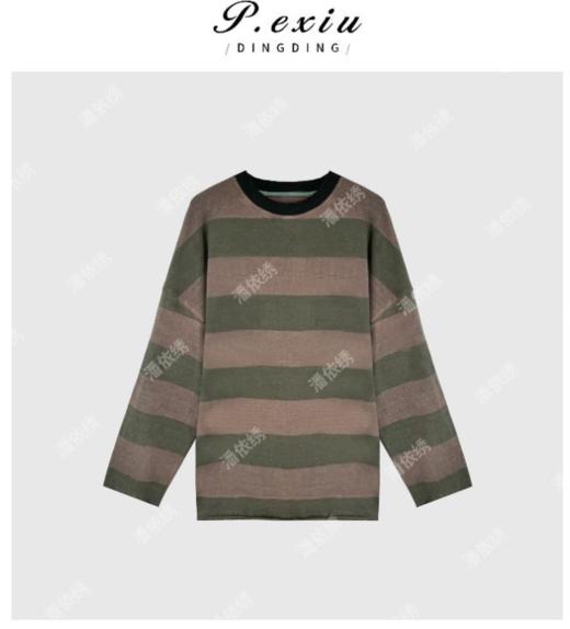 03-2潘依绣丁丁宠粉美式复古条纹圆领通勤百搭长袖T恤 Q7109 商品图0