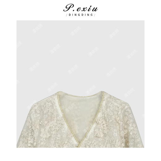 03-2潘依绣丁丁宠粉重工浮花蕾丝气质款V领上衣Q2519 商品图2