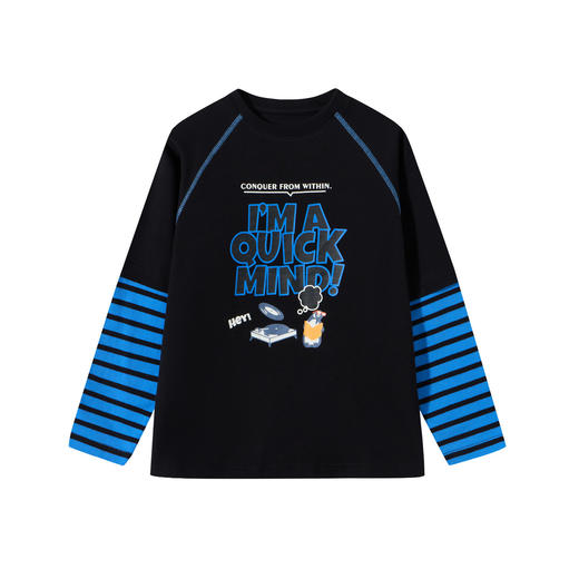 【MQD】童装男大童假两件条纹T恤26春季新款儿童学院撞色拼接长袖T恤 商品图4