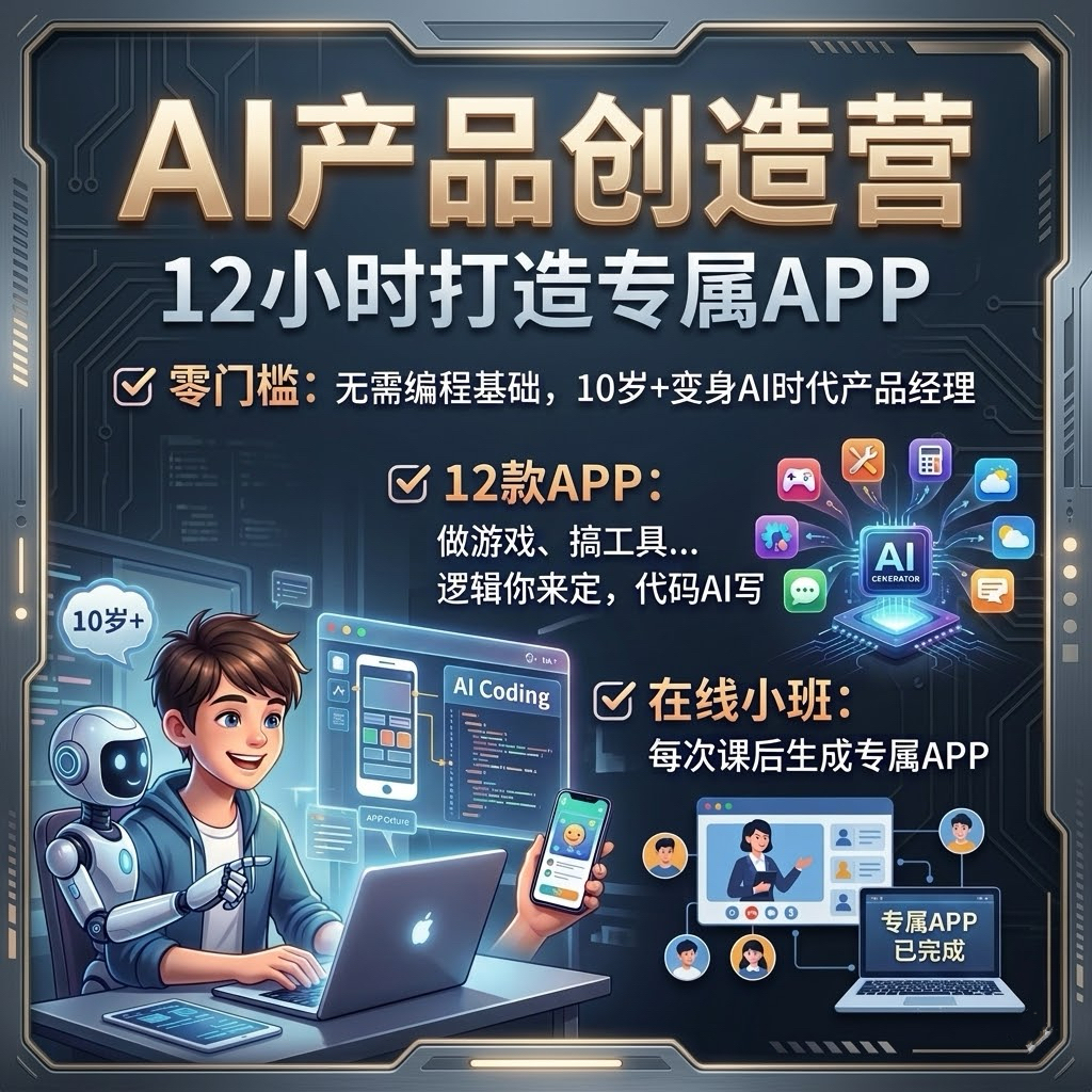 2026年 春季班「12小时打造专属APP」AI产品创造营（在线8-10人小班）