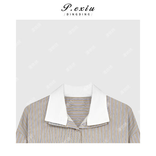 03-2潘依绣丁丁宠粉文艺风气质条纹叠领前短后长衬衣 Q45040 商品图2