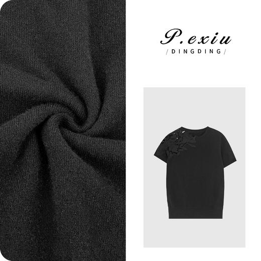 PanYiXiu/潘依绣100%羊毛绣花镂空精致气质针织短袖上衣C063 商品图0