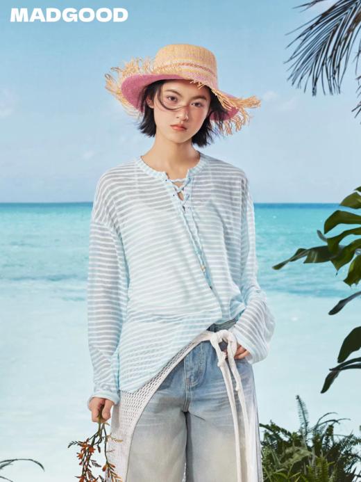 马得工地/MDGDTX222214/条纹绑带串珠罩衫 商品图0