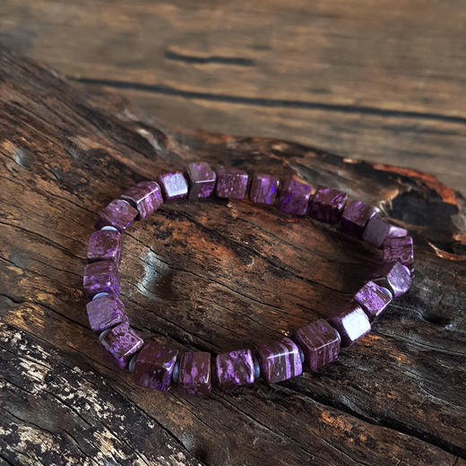 【天然正品】天然约6-7MM泥地樱花料舒俱来方块手串18CM（弹力绳）230126NJM31 商品图5