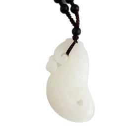 【天然正品】天然俄料细腻一级白凤凰造型和田玉珠串项链长：34CM 030226NJS23