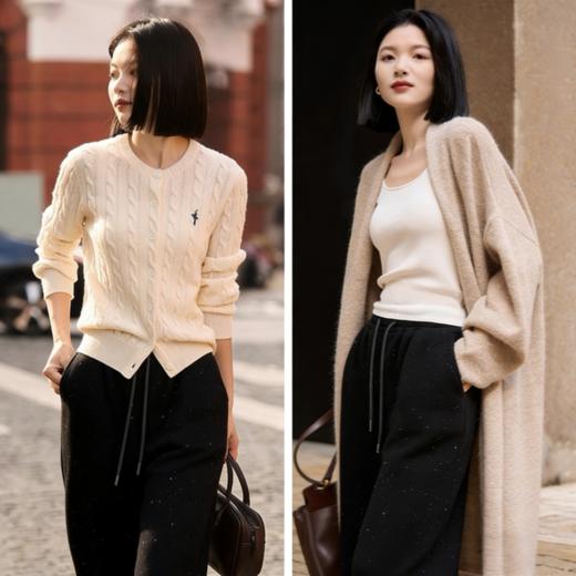 【超模君严选】LONGNVFAIR 银河细闪亮片黑色毛呢卫衣/裤子 毛呢面料，C位战袍 触感软糯温润，遮肉显瘦 商品图13